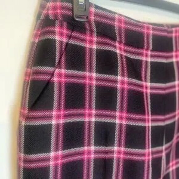 $695 SMYTHE High-Waisted Wool Plaid Cuffed PINK AND Black pants Trousers NWOT - Picture 7 of 8